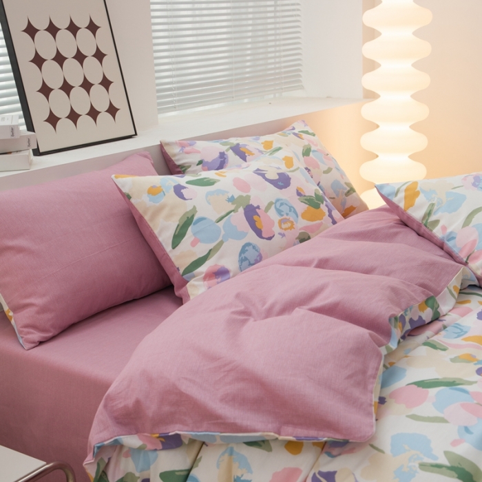 91家纺网 家纺一手货源 找家纺 黑马家居2023新款全棉印花喷气12868套件-四件套粉黛