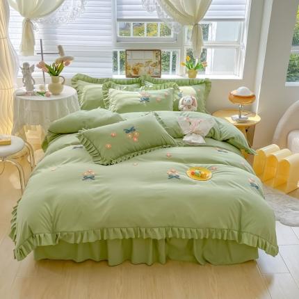 91家纺网 家纺一手货源 找家纺 （总）韩都 2023直播韩版绣花床单床裙四件套-思语