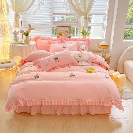 91家纺网 家纺一手货源 找家纺 （总）韩都 2023直播韩版绣花床单床裙四件套-思语