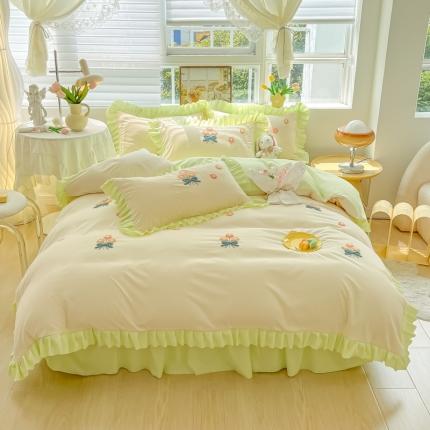 91家纺网 家纺一手货源 找家纺 （总）韩都 2023直播韩版绣花床单床裙四件套-思语