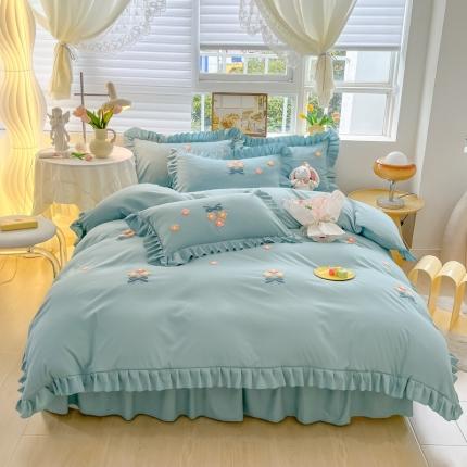 91家纺网 家纺一手货源 找家纺 （总）韩都 2023直播韩版绣花床单床裙四件套-思语