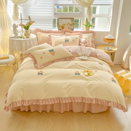 韩都 2023直播韩版绣花床单床裙四件套-思语 思语-卡其