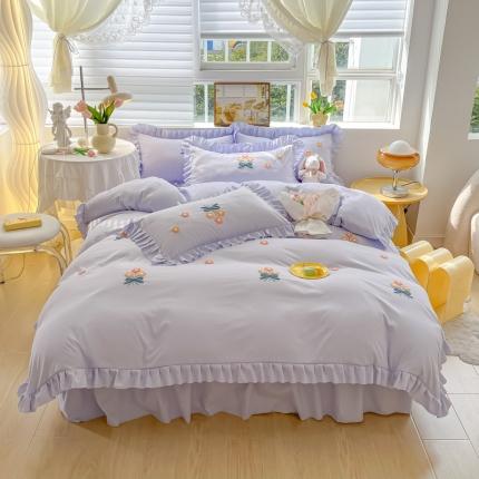 韩都 2023直播韩版绣花床单床裙四件套-思语 思语-浅紫