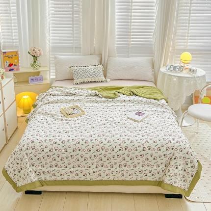 亚龙2023新款A类母婴级双层纱棉麻手包边夏被四件套 花之语