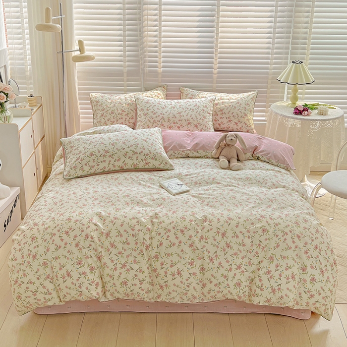 91家纺网 家纺一手货源 找家纺 捌月 2023爆款全棉小清新嵌绳工艺四件套 点点