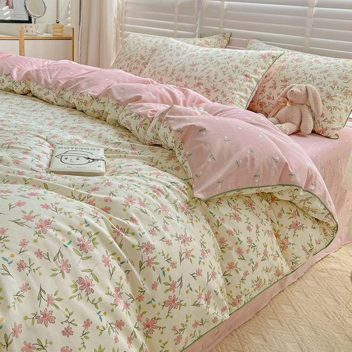 91家纺网 家纺一手货源 找家纺 捌月 2023爆款全棉小清新嵌绳工艺四件套 点点