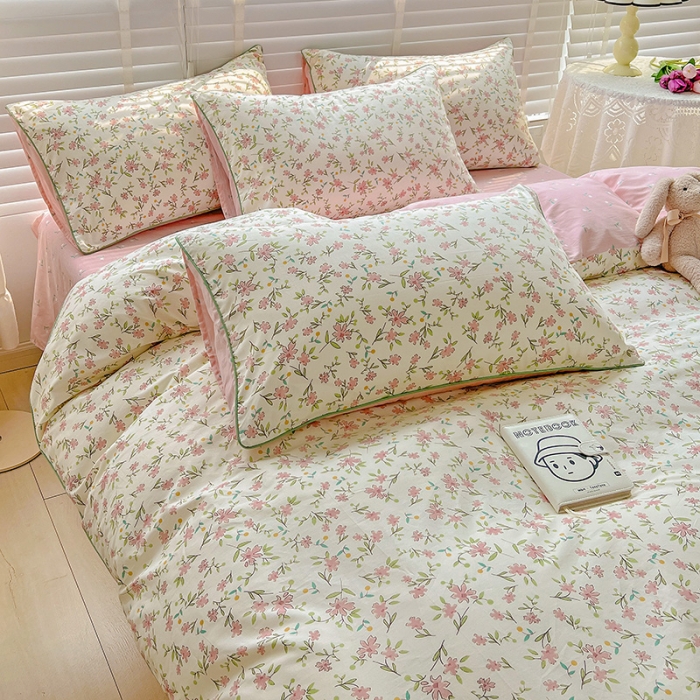 91家纺网 家纺一手货源 找家纺 捌月 2023爆款全棉小清新嵌绳工艺四件套 点点