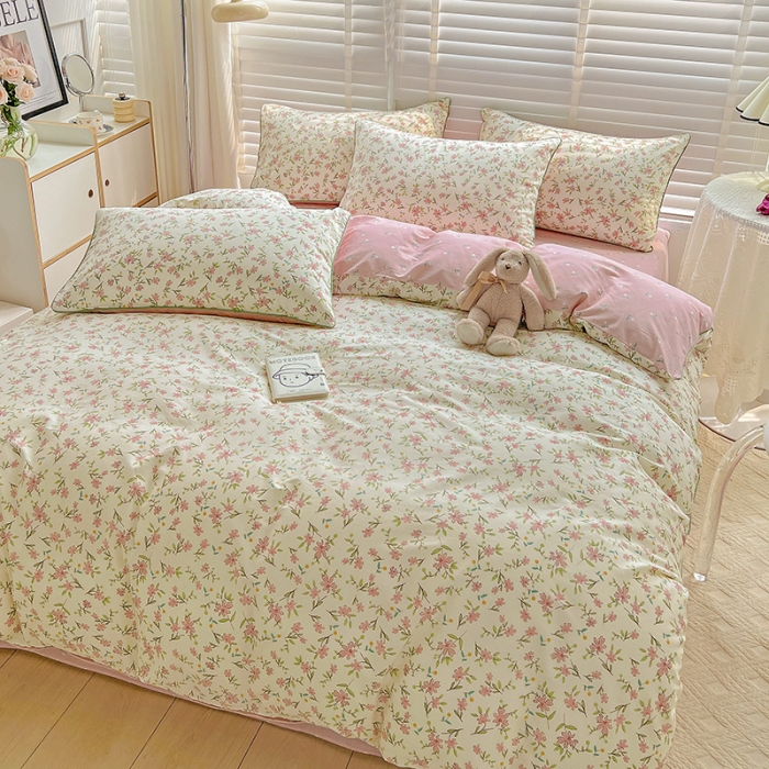 91家纺网 家纺一手货源 找家纺 捌月 2023爆款全棉小清新嵌绳工艺四件套 点点