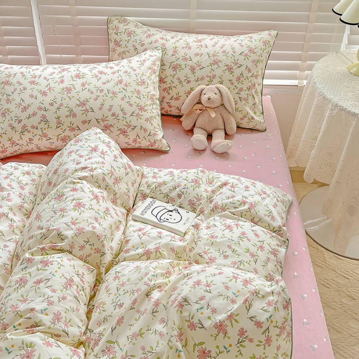 91家纺网 家纺一手货源 找家纺 捌月 2023爆款全棉小清新嵌绳工艺四件套 点点