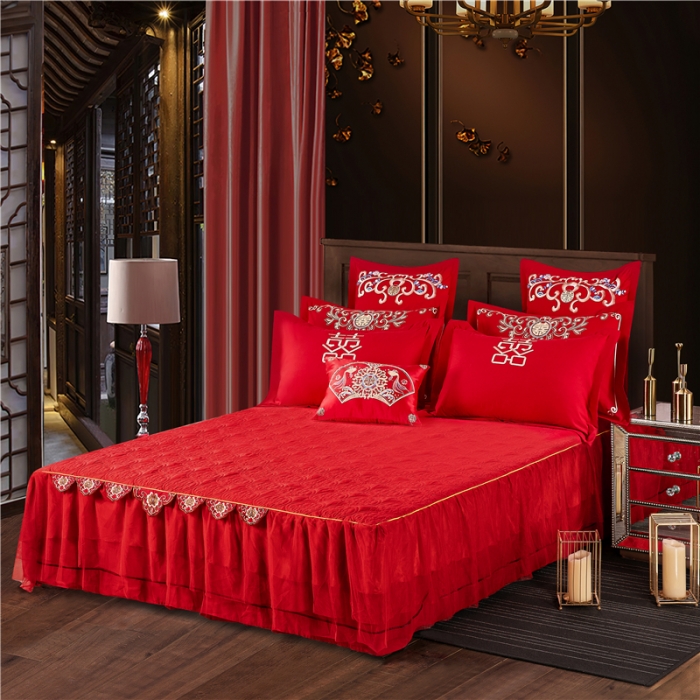 91家纺网 家纺一手货源 找家纺 2025新款亲肤棉绣花刺绣婚庆四件套 吉祥双喜