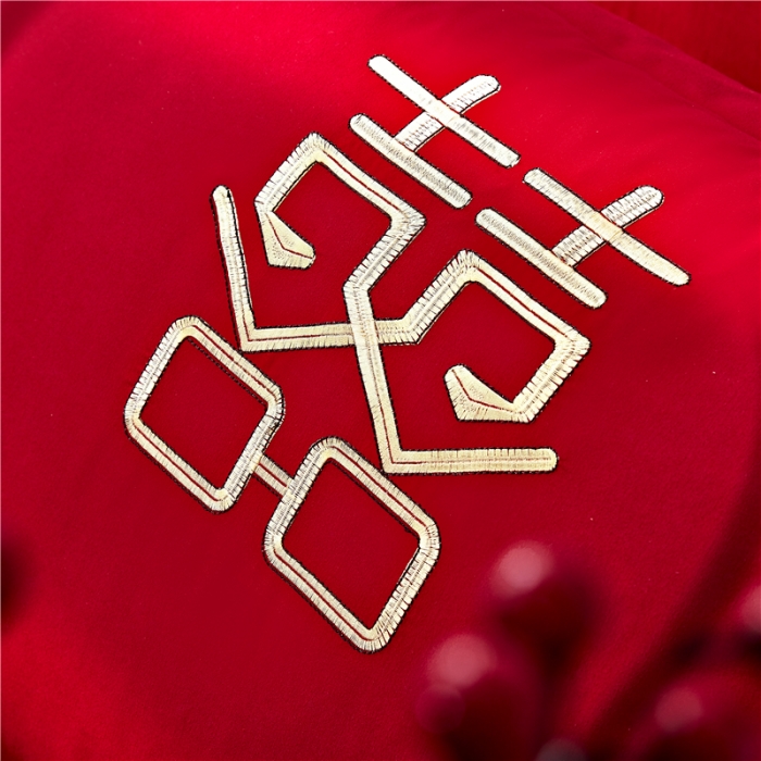 91家纺网 家纺一手货源 找家纺 2025新款亲肤棉绣花刺绣婚庆四件套 吉祥双喜