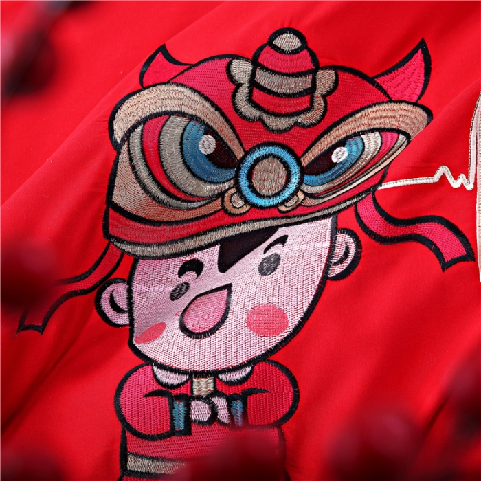 91家纺网 家纺一手货源 找家纺 2025新款亲肤棉绣花刺绣婚庆四件套 萌狮报喜