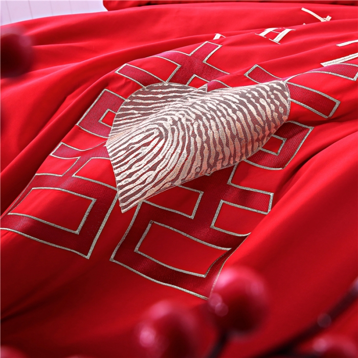 91家纺网 家纺一手货源 找家纺 2025新款亲肤棉绣花刺绣婚庆四件套 喜愿