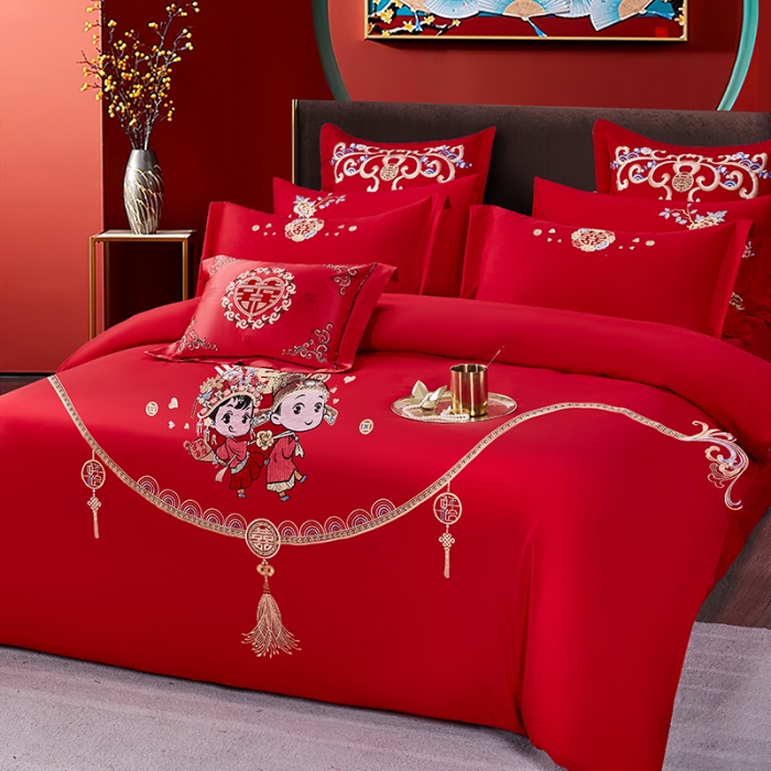 91家纺网 家纺一手货源 找家纺 2025新款亲肤棉绣花刺绣婚庆四件套 相爱