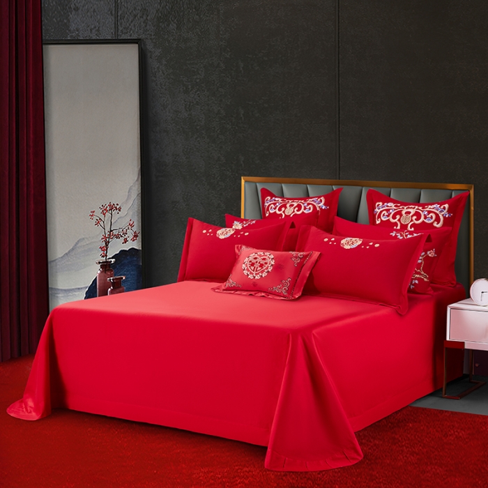 91家纺网 家纺一手货源 找家纺 2025新款亲肤棉绣花刺绣婚庆四件套 相爱