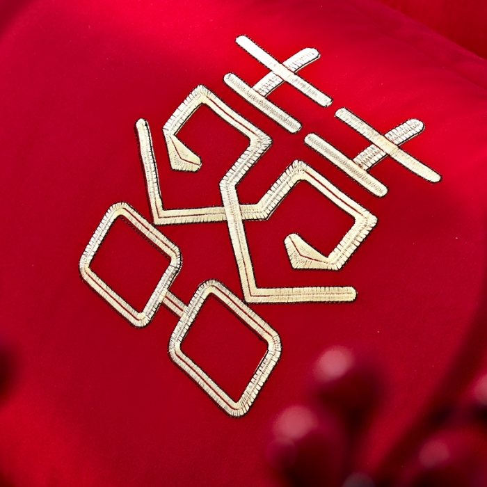 91家纺网 家纺一手货源 找家纺 2025新款亲肤棉绣花刺绣婚庆四件套 心心相印