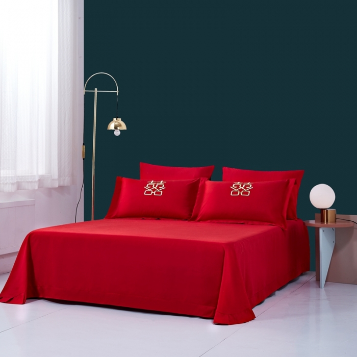 91家纺网 家纺一手货源 找家纺 2025新款亲肤棉绣花刺绣婚庆四件套 心心相印