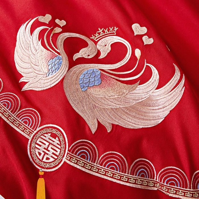 91家纺网 家纺一手货源 找家纺 2025新款亲肤棉绣花刺绣婚庆四件套 禧之恋