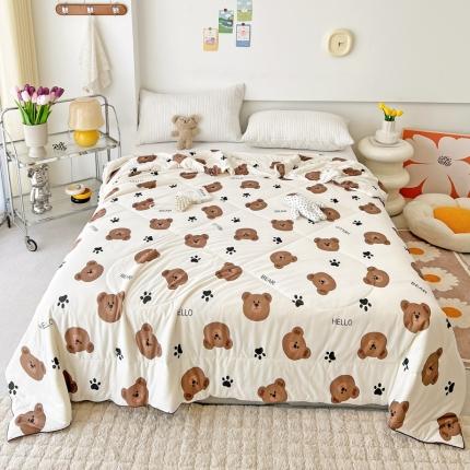 91家纺网 家纺一手货源 找家纺 乐童 2024新款A类针织夏被直播爆款熊圆圆咖