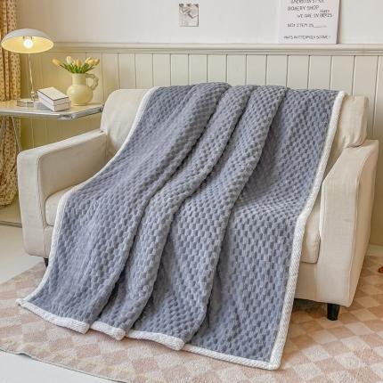 270克加厚金龟绒毛毯 菠萝格包边多功能盖毯纯色空调毯法莱绒毯子烟波蓝