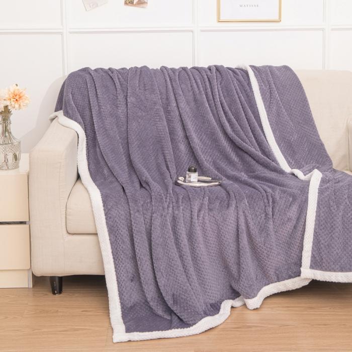 91家纺网 家纺一手货源 找家纺 （总）金来家纺2024菠萝格包边多功能盖毯 雾紫