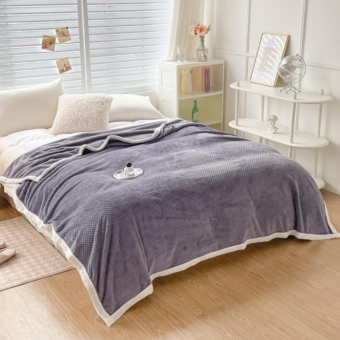 91家纺网 家纺一手货源 找家纺 （总）金来家纺2024菠萝格包边多功能盖毯 雾紫