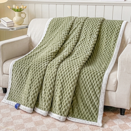270克加厚金龟绒毛毯菠萝格包边多功能盖毯空调毯法莱绒毯子午睡毯青草绿