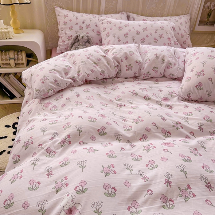 91家纺网 家纺一手货源 找家纺 港岛妹妹 2024新款水洗双层纱四件套四件套 安妮兔