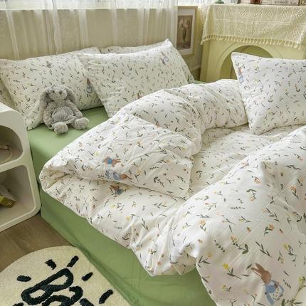 91家纺网 家纺一手货源 找家纺 （总）海岛哥哥 2023新款水洗双层纱四件套（含同款抽绳袋）