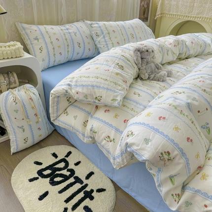 91家纺网 家纺一手货源 找家纺 （总）海岛哥哥 2023新款水洗双层纱四件套（含同款抽绳袋）