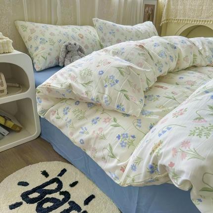 91家纺网 家纺一手货源 找家纺 海岛哥哥 2023新款水洗双层纱四件套（含同款抽绳袋） 清雅