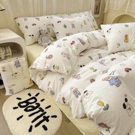 91家纺网 家纺一手货源 找家纺 海岛哥哥 2023新款水洗双层纱四件套（含同款抽绳袋） 森林派对