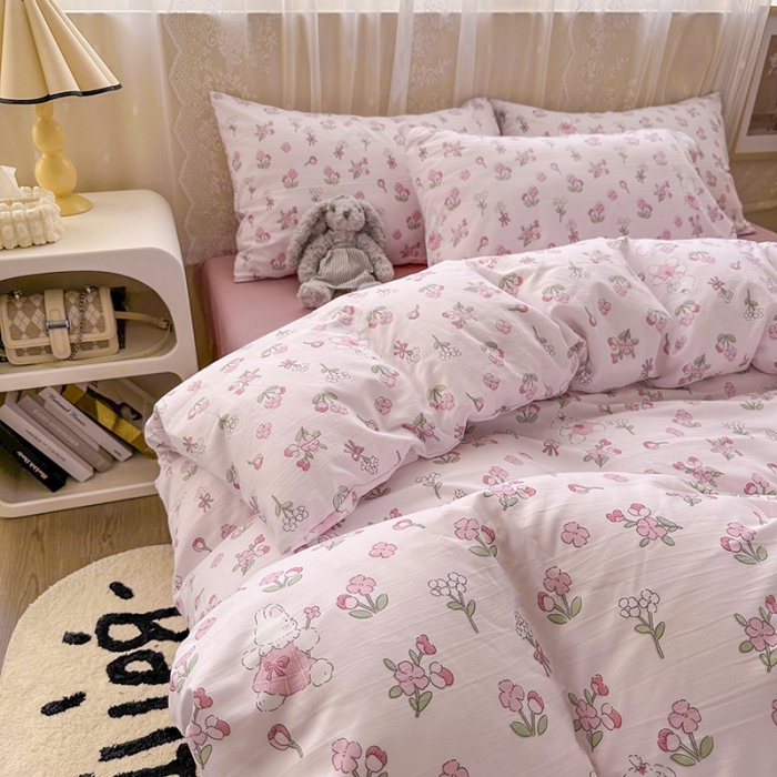 91家纺网 家纺一手货源 找家纺 海岛哥哥 2023新款水洗双层纱四件套（含同款抽绳袋） 安妮兔