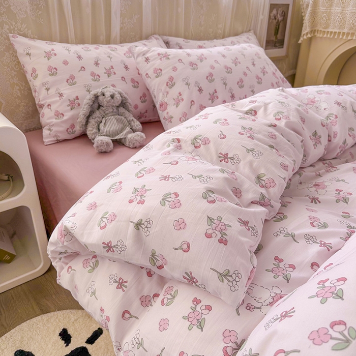 91家纺网 家纺一手货源 找家纺 海岛哥哥 2023新款水洗双层纱四件套（含同款抽绳袋） 安妮兔