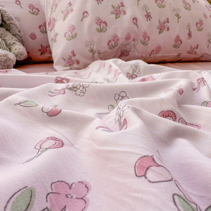 91家纺网 家纺一手货源 找家纺 海岛哥哥 2023新款水洗双层纱四件套（含同款抽绳袋） 安妮兔