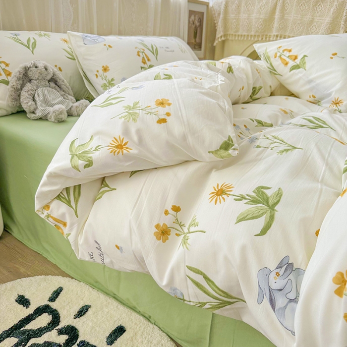 91家纺网 家纺一手货源 找家纺 海岛哥哥 2023新款水洗双层纱四件套（含同款抽绳袋） 春晓