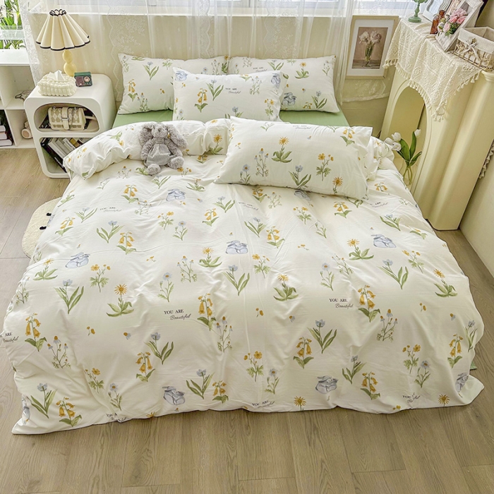 91家纺网 家纺一手货源 找家纺 海岛哥哥 2023新款水洗双层纱四件套（含同款抽绳袋） 春晓