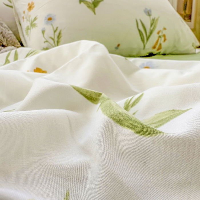 91家纺网 家纺一手货源 找家纺 海岛哥哥 2023新款水洗双层纱四件套（含同款抽绳袋） 春晓