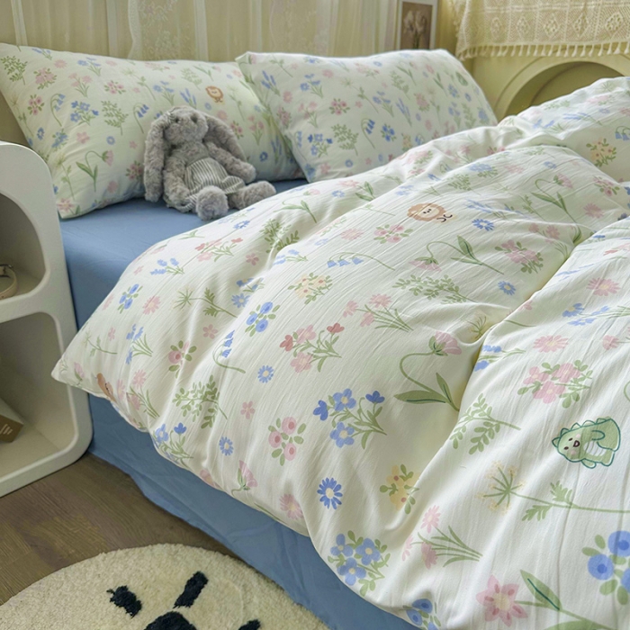 91家纺网 家纺一手货源 找家纺 海岛哥哥 2023新款水洗双层纱四件套（含同款抽绳袋） 清雅