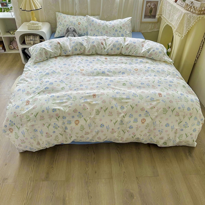 91家纺网 家纺一手货源 找家纺 海岛哥哥 2023新款水洗双层纱四件套（含同款抽绳袋） 清雅