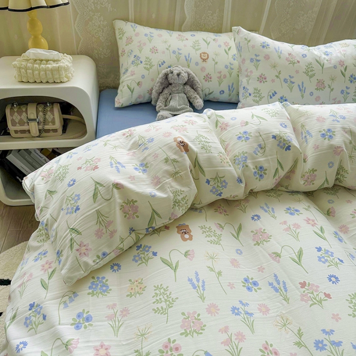 91家纺网 家纺一手货源 找家纺 海岛哥哥 2023新款水洗双层纱四件套（含同款抽绳袋） 清雅