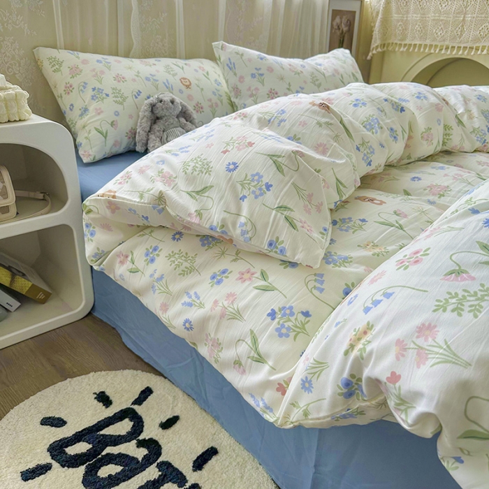 91家纺网 家纺一手货源 找家纺 海岛哥哥 2023新款水洗双层纱四件套（含同款抽绳袋） 清雅