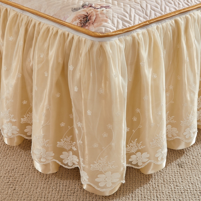 91家纺网 家纺一手货源 找家纺 恋尚  2024新款床笠式可拆卸冰丝夹棉 床裙软席三件套 花开那时