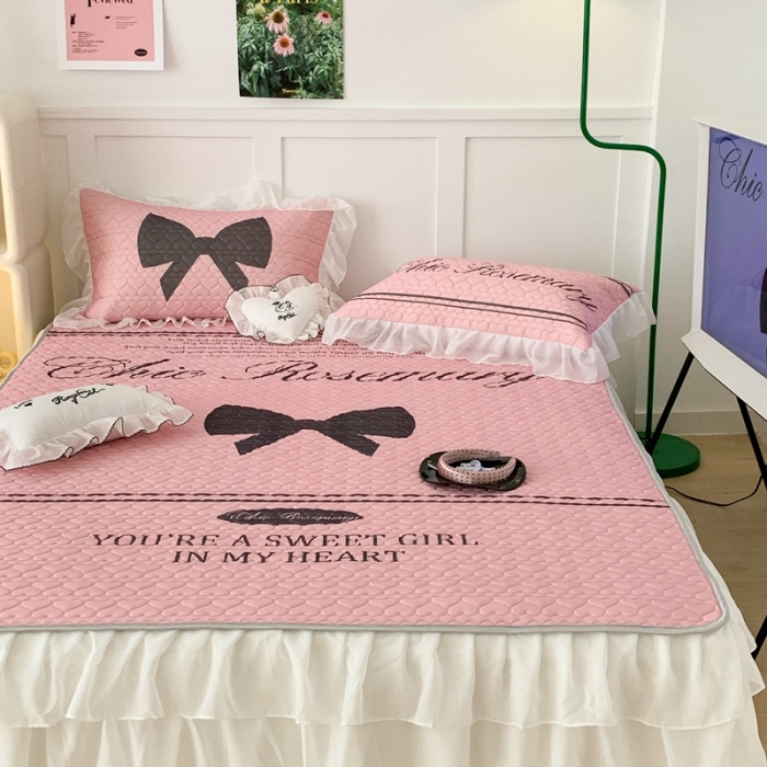 91家纺网 家纺一手货源 找家纺 昔可 2023新款第二批双层床裙乳胶三件套 芭蕾少女风 Chic 黑粉蝴蝶结