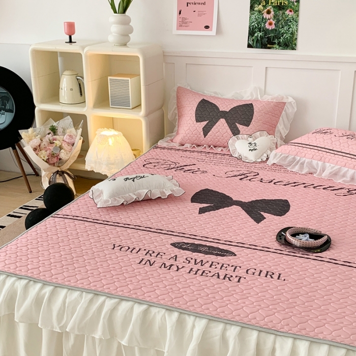 91家纺网 家纺一手货源 找家纺 昔可 2023新款第二批双层床裙乳胶三件套 芭蕾少女风 Chic 黑粉蝴蝶结