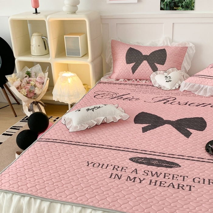 91家纺网 家纺一手货源 找家纺 昔可 2023新款第二批双层床裙乳胶三件套 芭蕾少女风 Chic 黑粉蝴蝶结