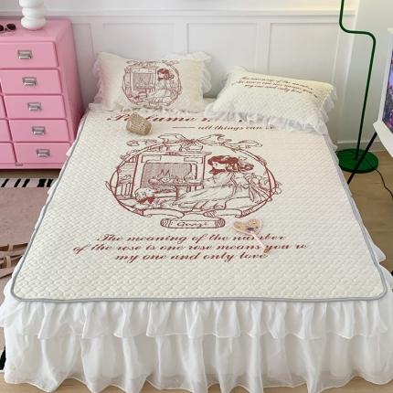 昔可 2023新款第二批双层床裙乳胶三件套 可爱小清新风 复古线条女孩