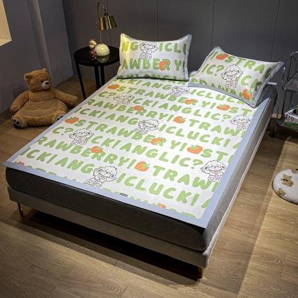 91家纺网 家纺一手货源 找家纺 安哆啦 A类数码印花冰丝藤席三件套 天使泰迪