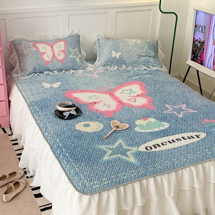 91家纺网 家纺一手货源 找家纺 昔可 2023新款第二批双层床裙乳胶三件套 芭蕾少女风 y2k牛仔蝴蝶