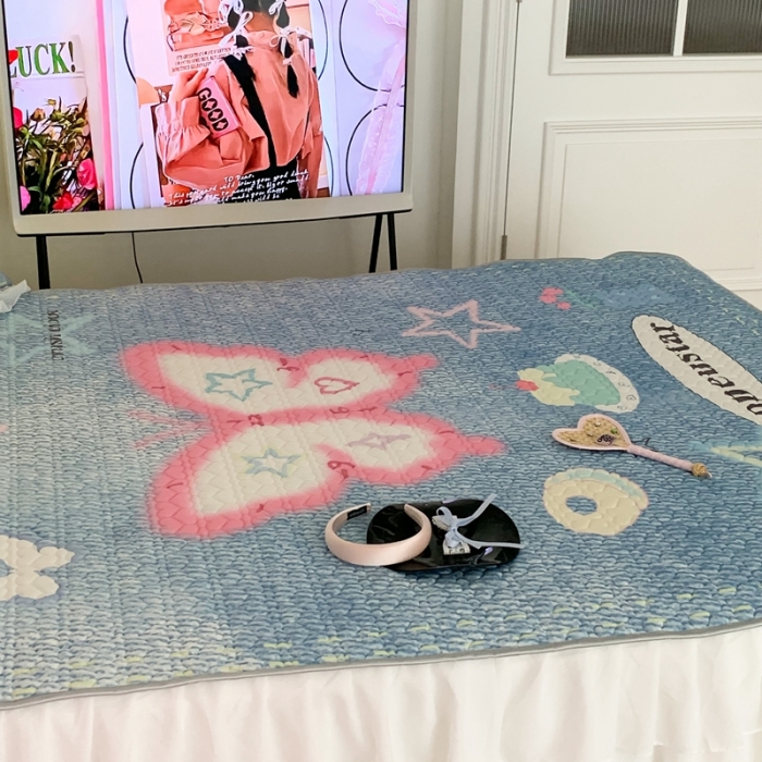 91家纺网 家纺一手货源 找家纺 昔可 2023新款第二批双层床裙乳胶三件套 芭蕾少女风 y2k牛仔蝴蝶